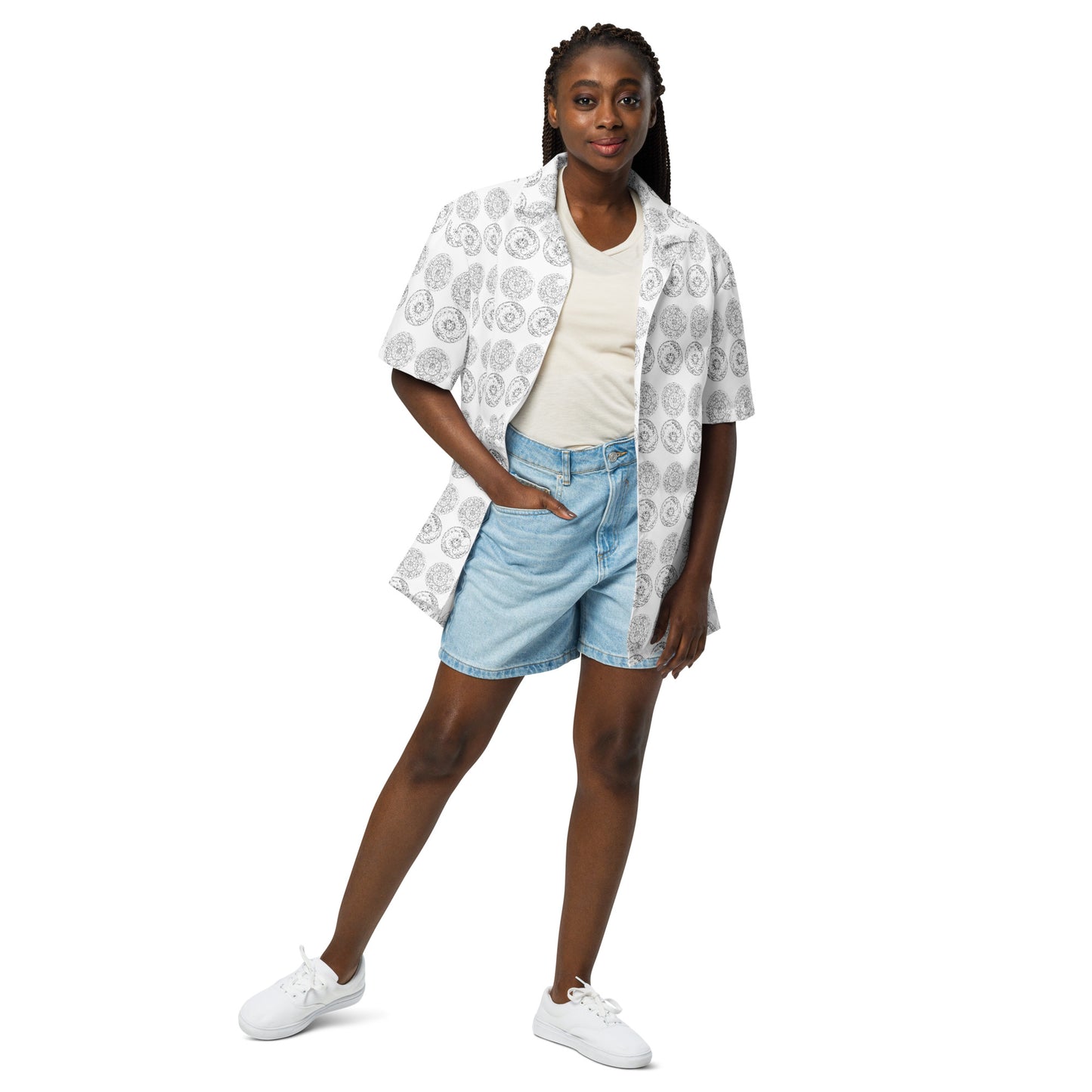 Medusa's Sea Medallion Unisex button down white shirt