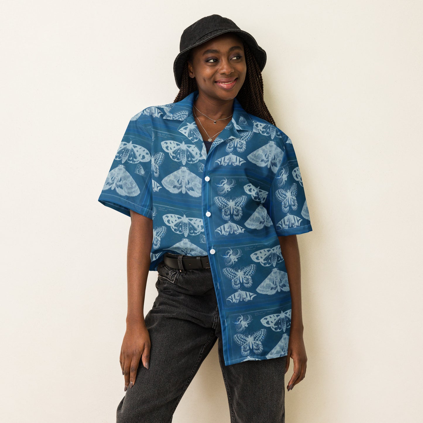 Butterflies & Bees Print Unisex Button Down Shirt