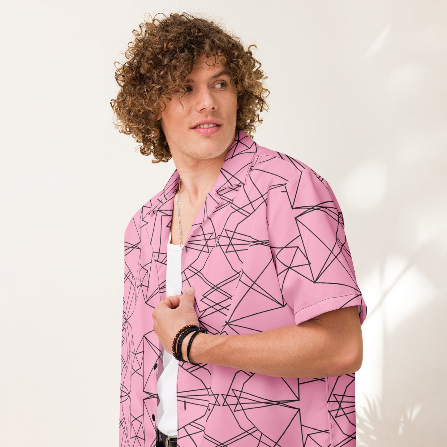Origami Bird Geometric Pink Unisex Button-Down Shirt