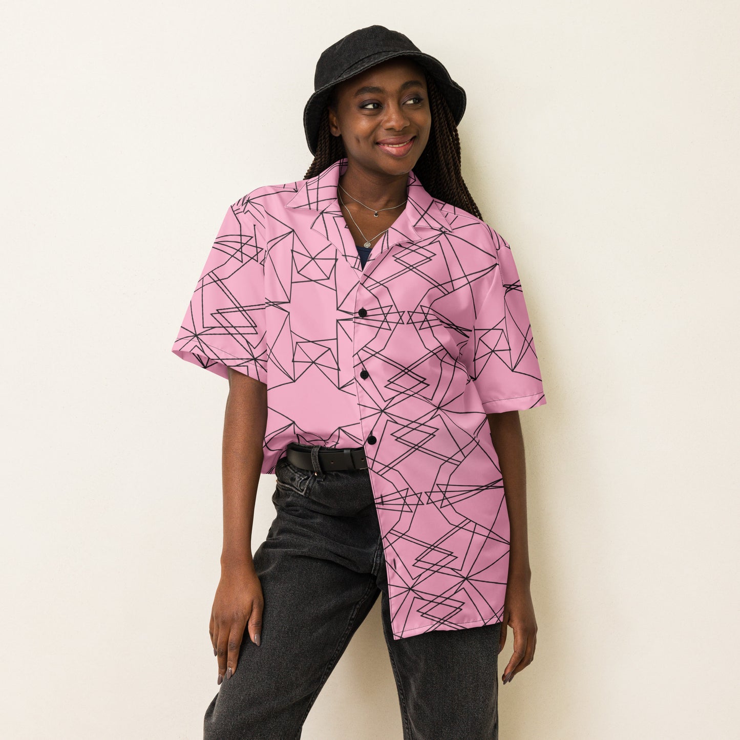 Origami Bird Geometric Pink Unisex Button-Down Shirt