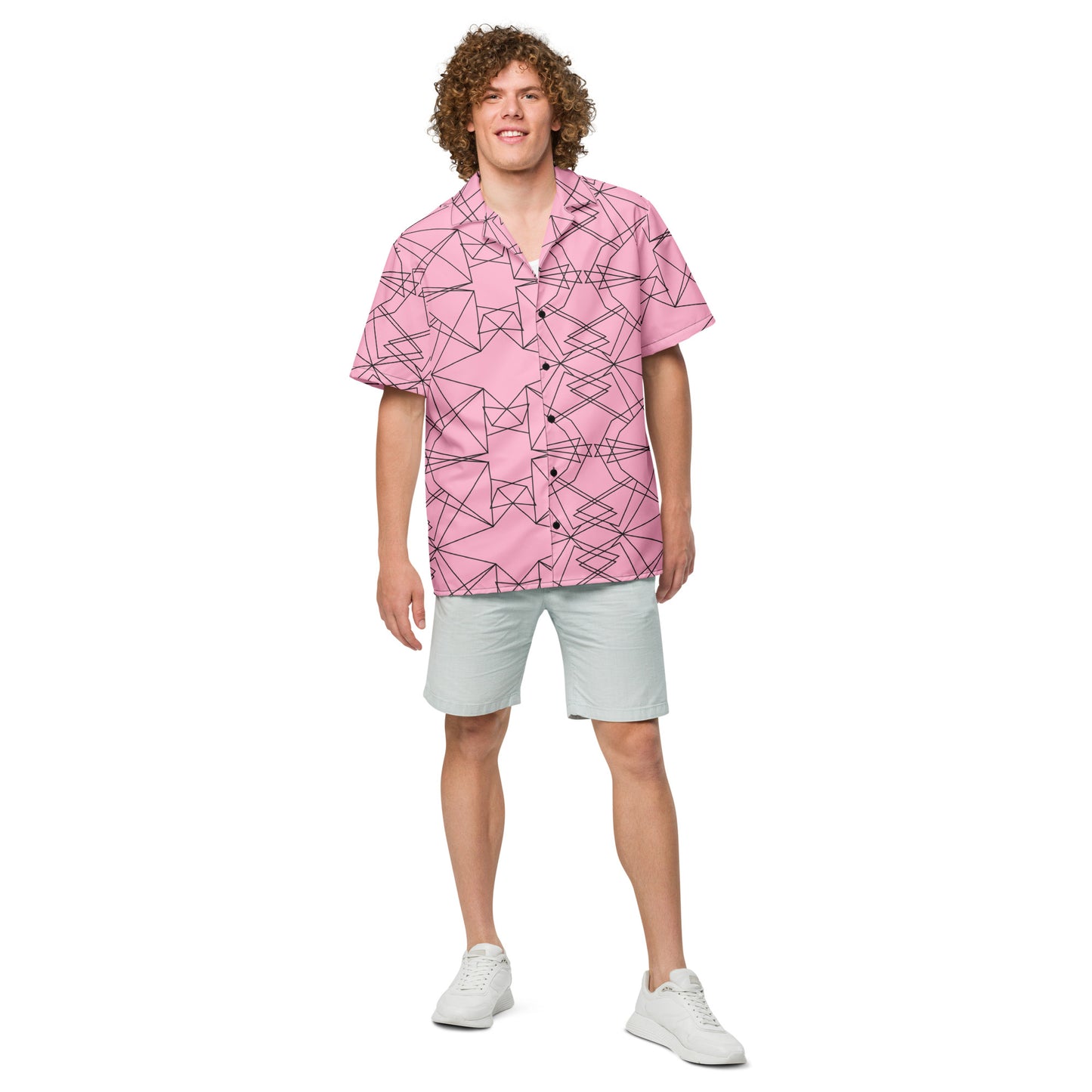 Origami Bird Geometric Pink Unisex Button-Down Shirt