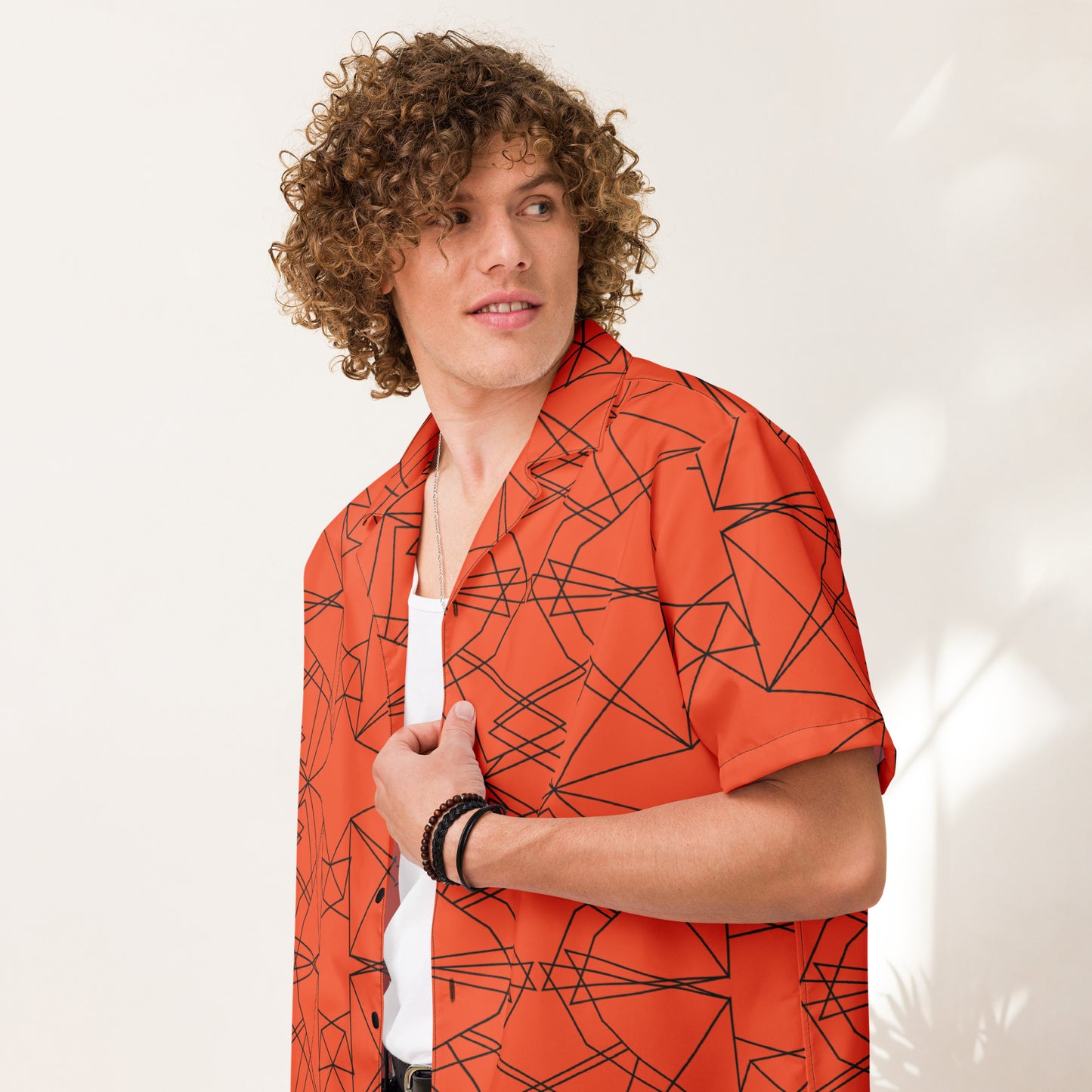 Origami Bird Geometric Orange Unisex Button-Down Shirt