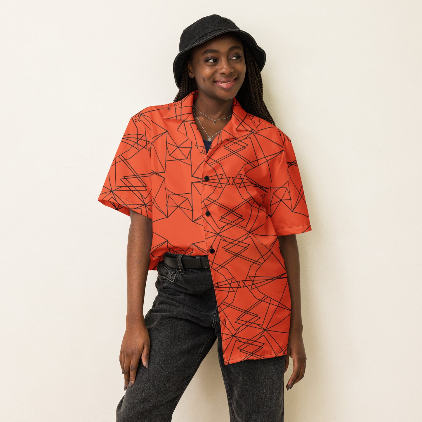 Origami Bird Geometric Orange Unisex Button-Down Shirt