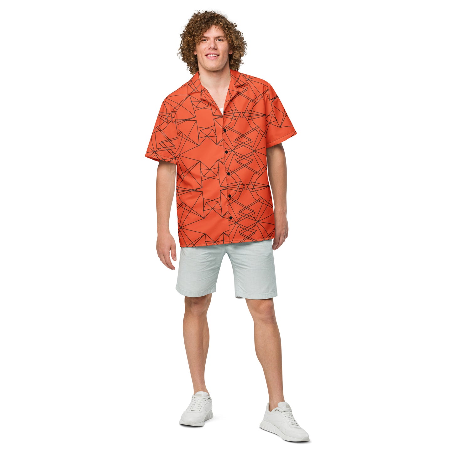 Origami Bird Geometric Orange Unisex Button-Down Shirt