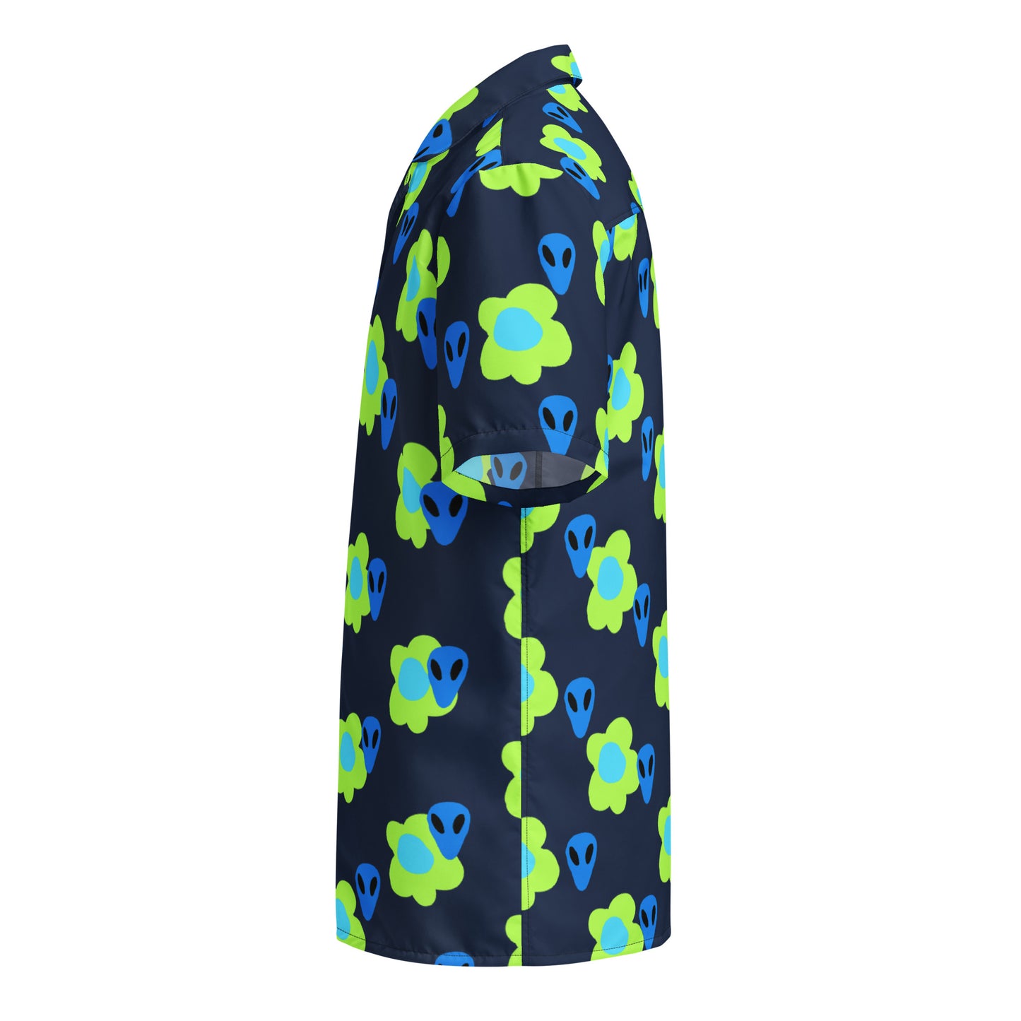 Alien and Flowers Blue Unisex button down t-shirt