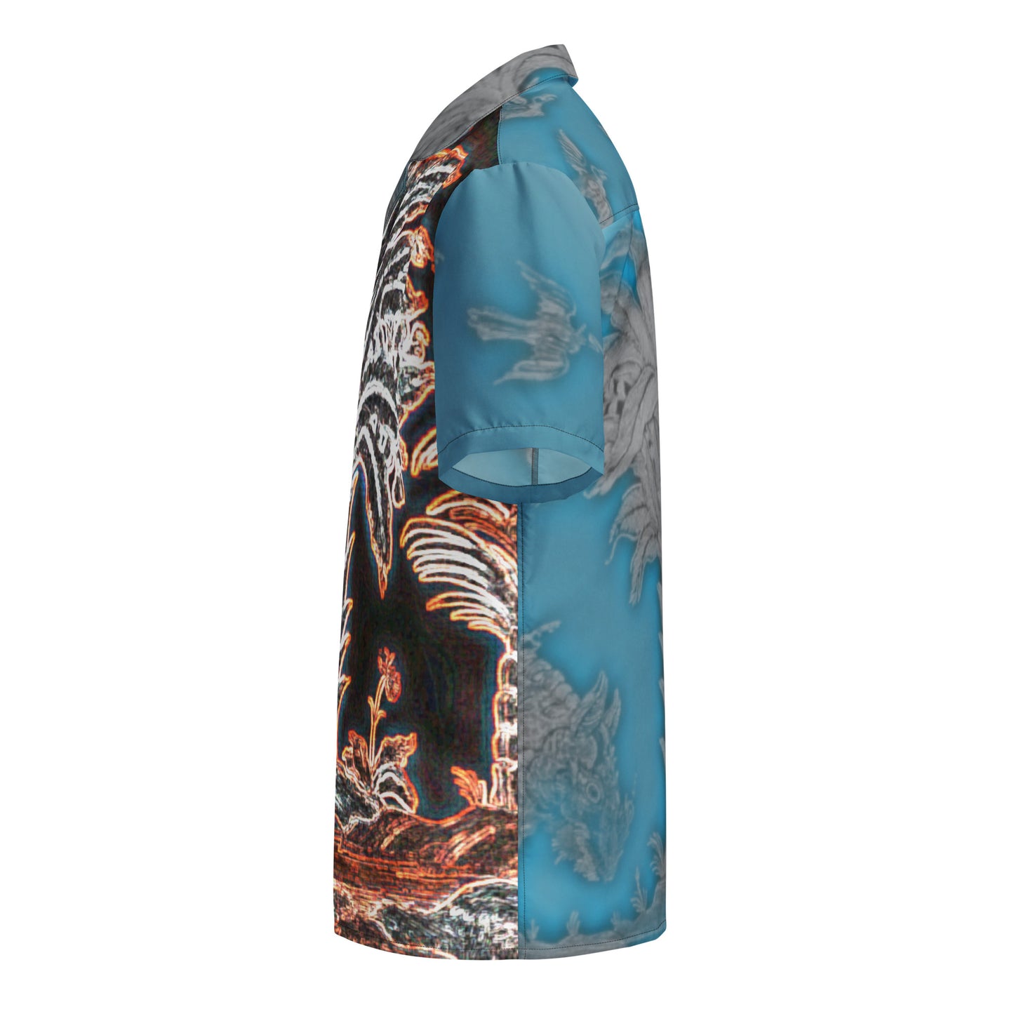 Tropical Neon Glow Rhino Unisex button down t-shirt