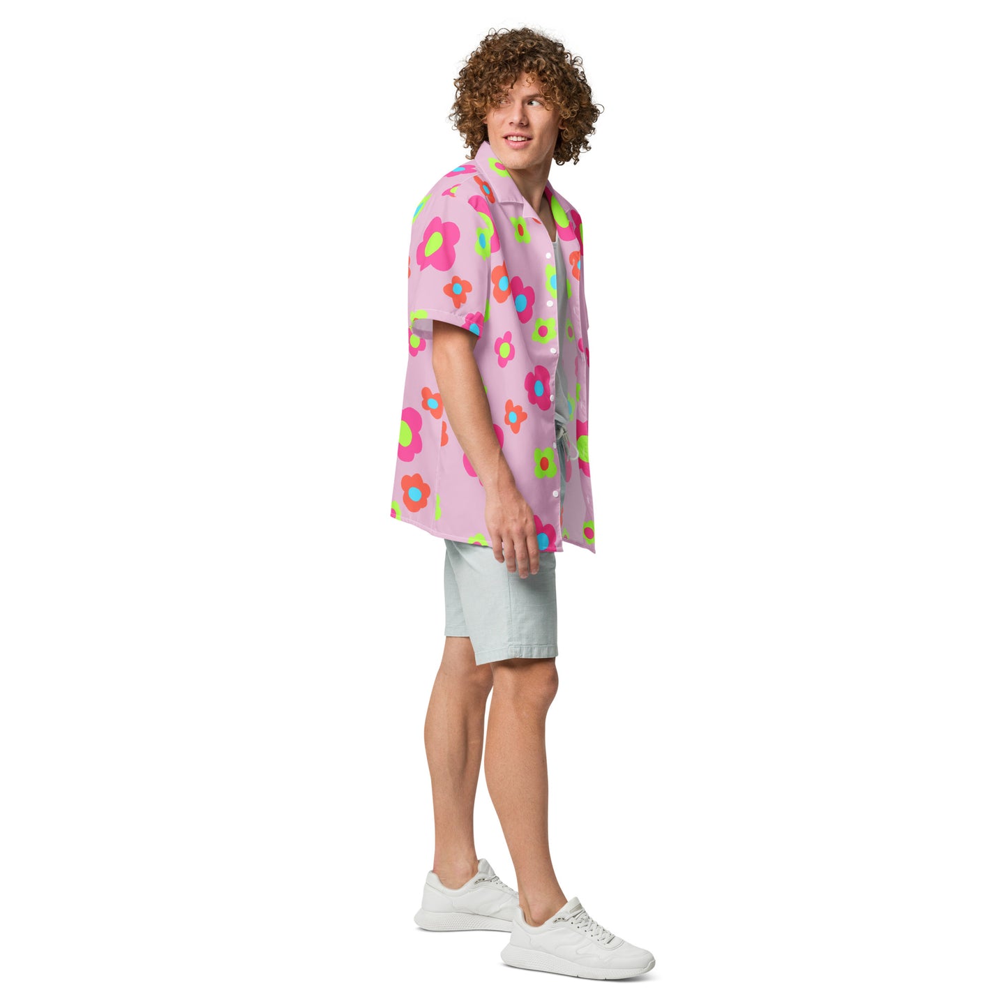 Floral Doodles Pink Mauve Unisex button down T-shirt