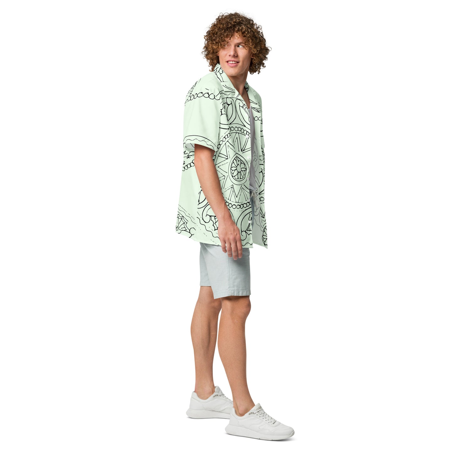 Medusa's Sea Medallion Unisex button down mint green shirt