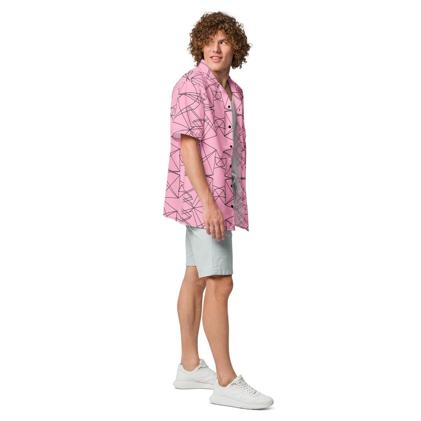 Origami Bird Geometric Pink Unisex Button-Down Shirt