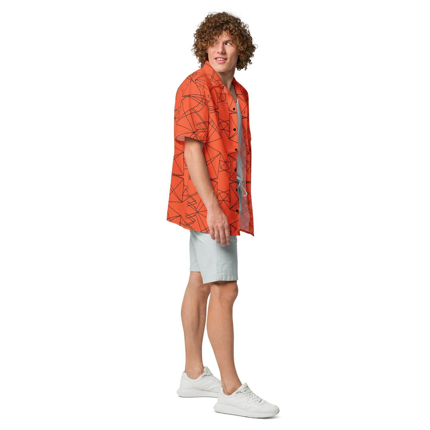Origami Bird Geometric Orange Unisex Button-Down Shirt