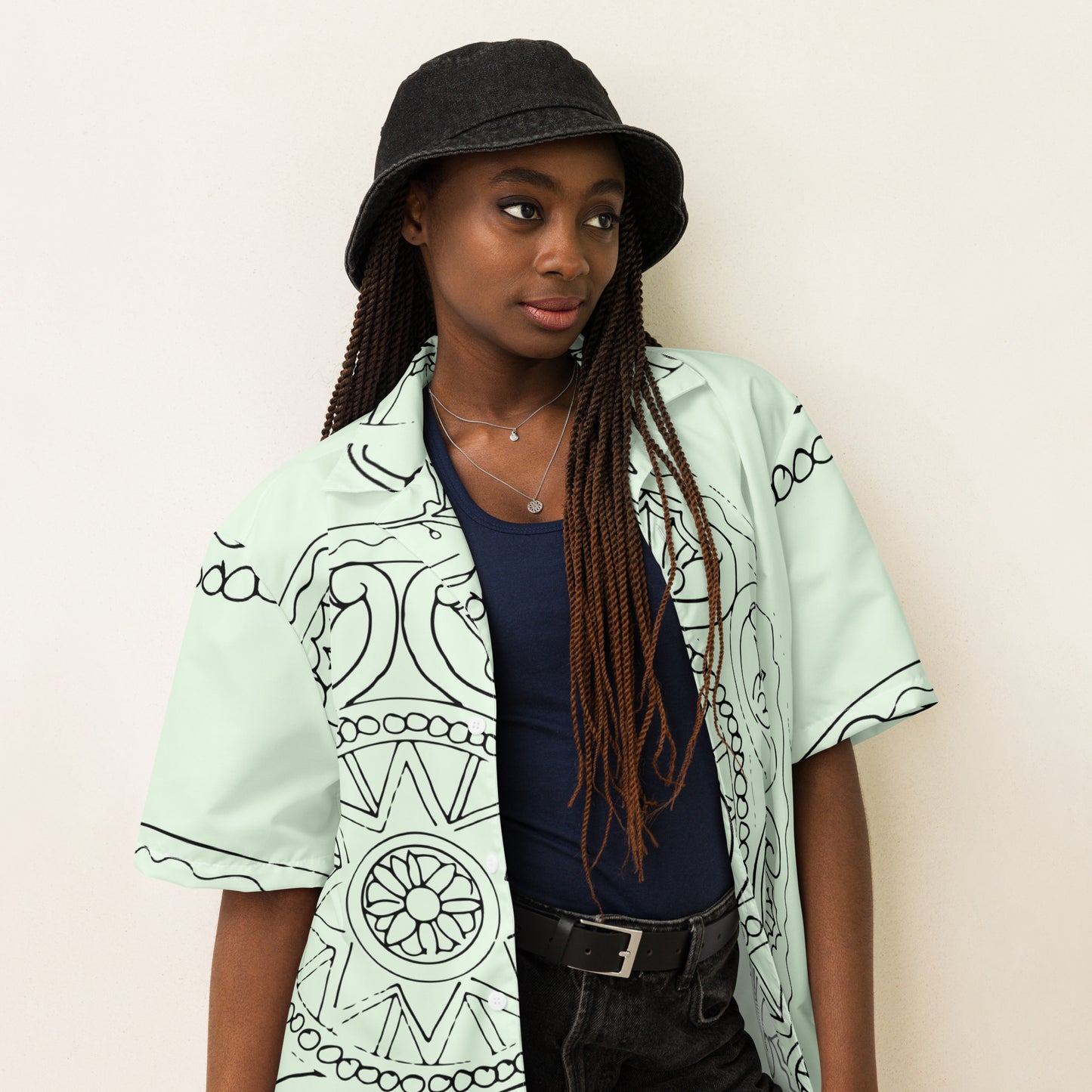 Medusa's Sea Medallion Unisex button down mint green shirt