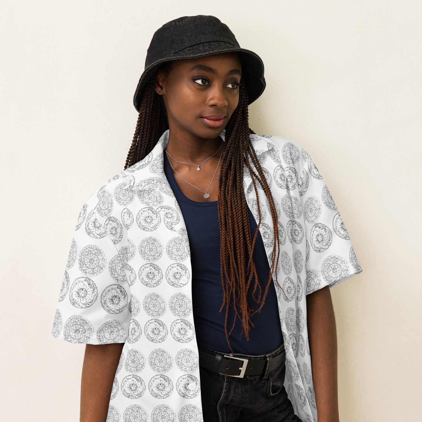 Medusa's Sea Medallion Unisex button down white shirt