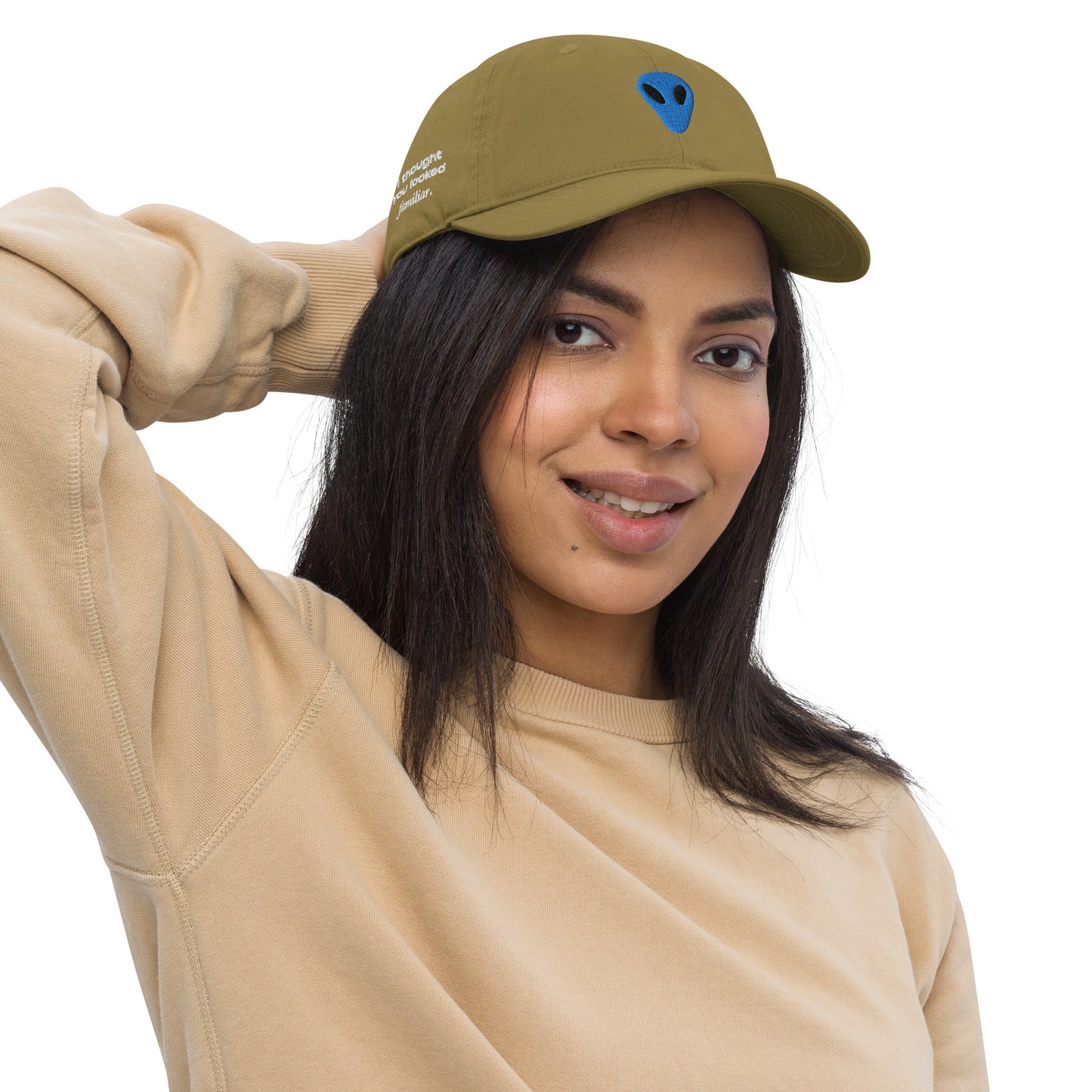 Blue Alien I thought you looked familiar Organic Cotton Dad Hat