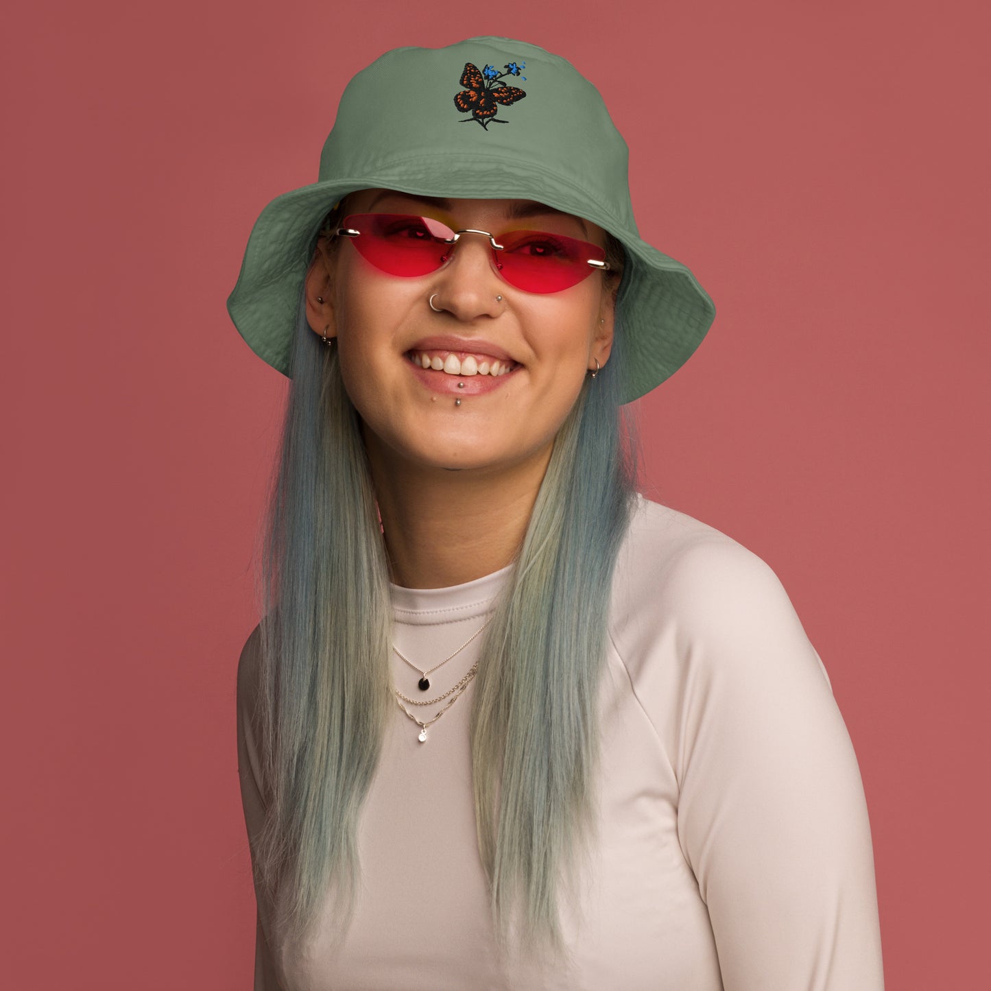 Butterfly and Flowers Organic Cotton Bucket Hat