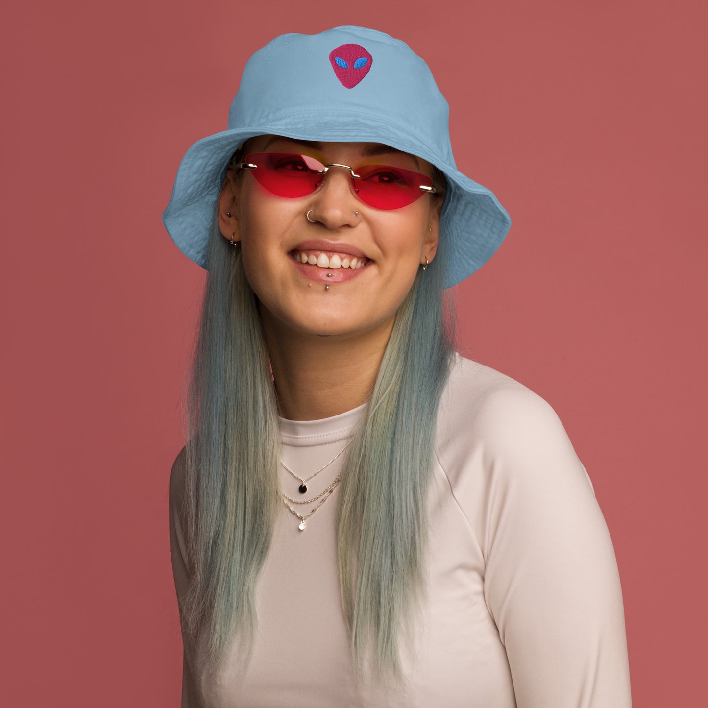 Pink Alien Blue Eyes Organic Cotton Bucket Hat