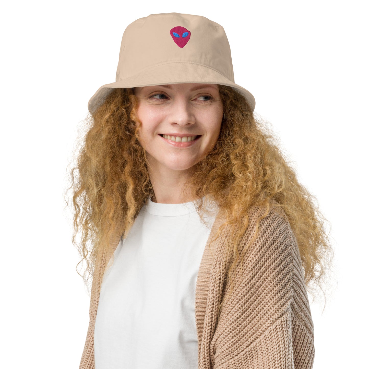 Pink Alien Blue Eyes Organic Cotton Bucket Hat