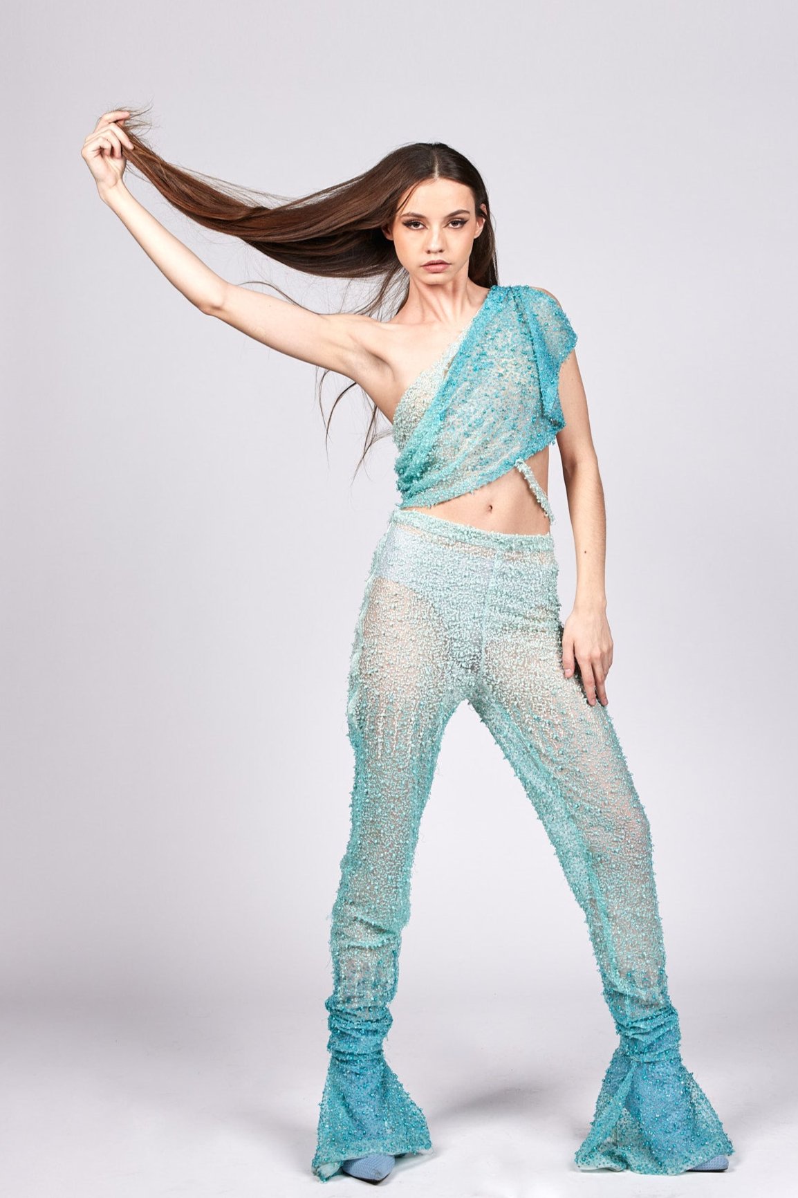 Aquatic Blue Ombre Embroidered Pants