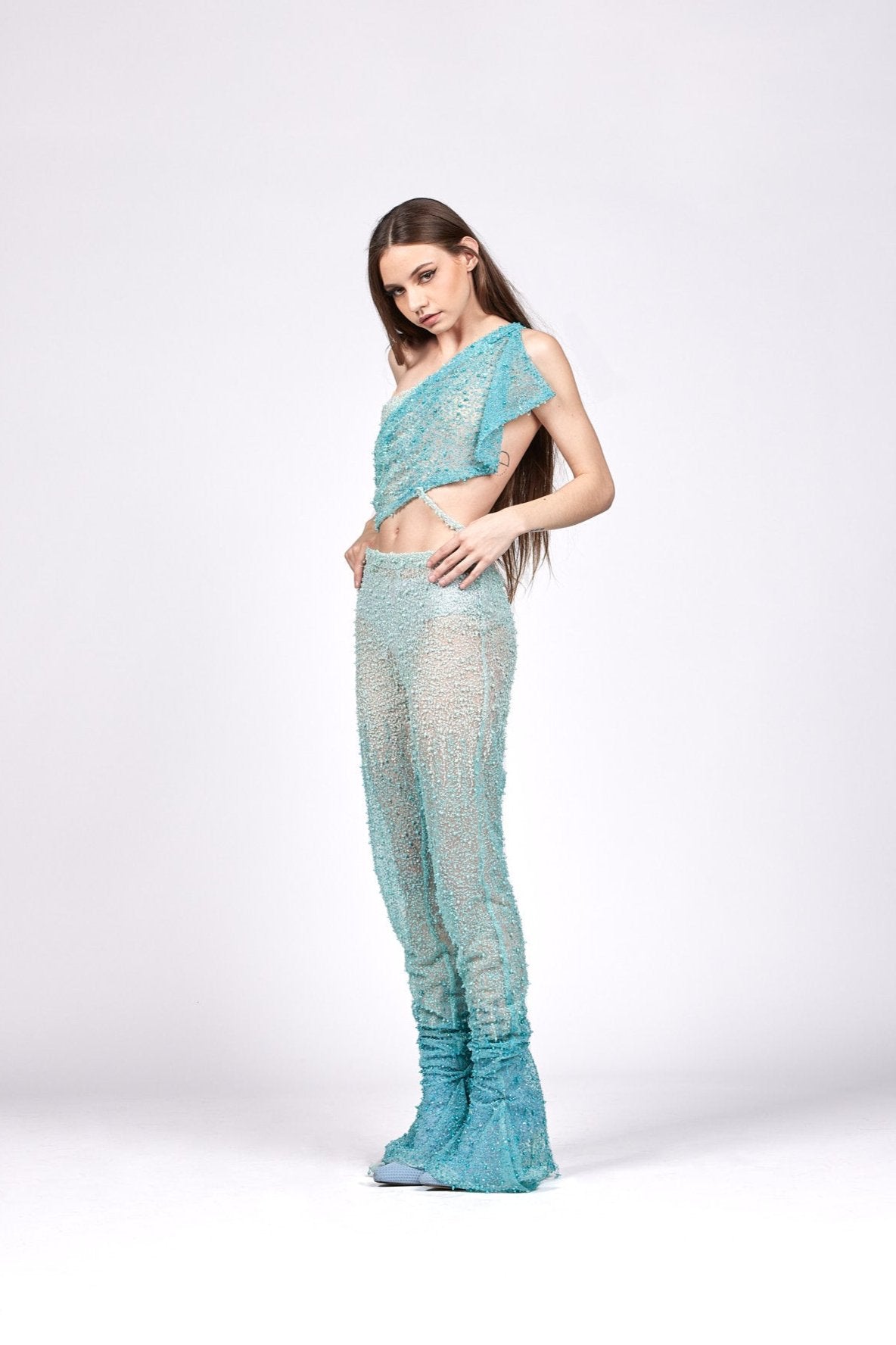 Aquatic Blue Ombre Embroidered Pants