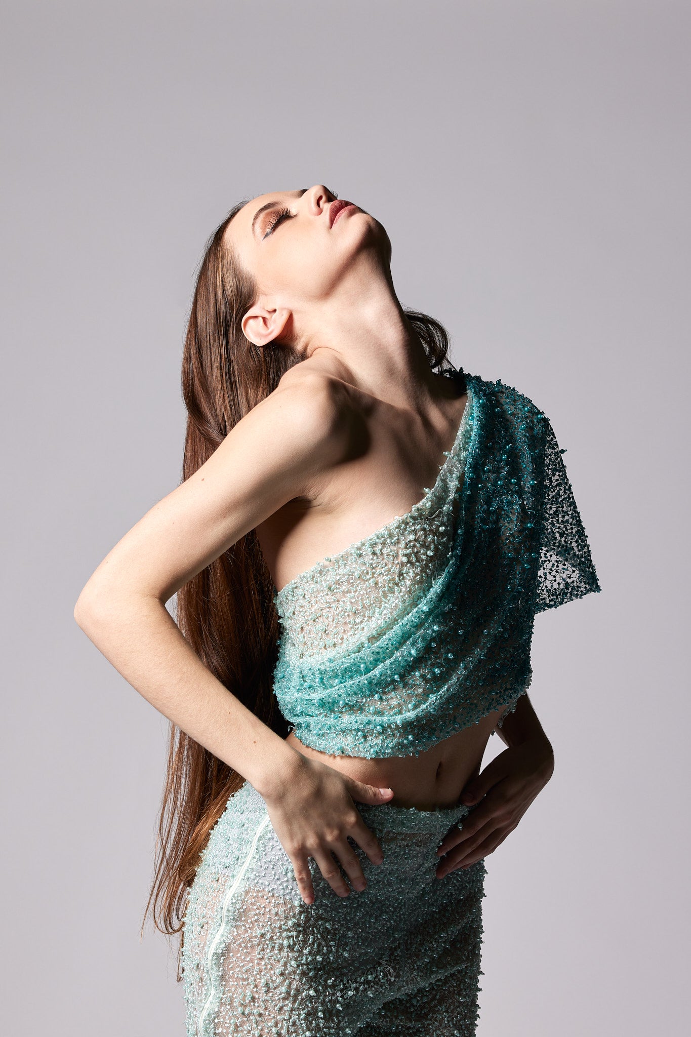 Aquatic Blue Ombre Embroidered Pants