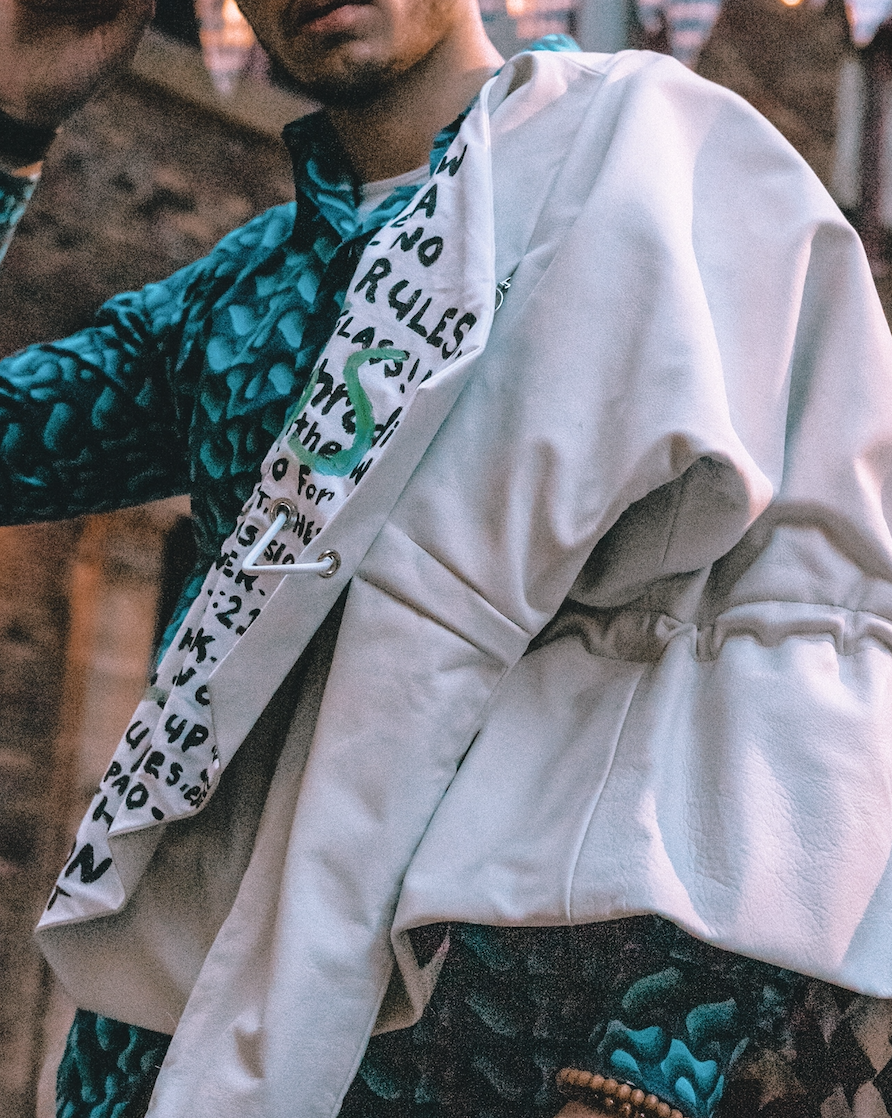 Winged "MORAL MESSAGES" White Leather Couture Jacket