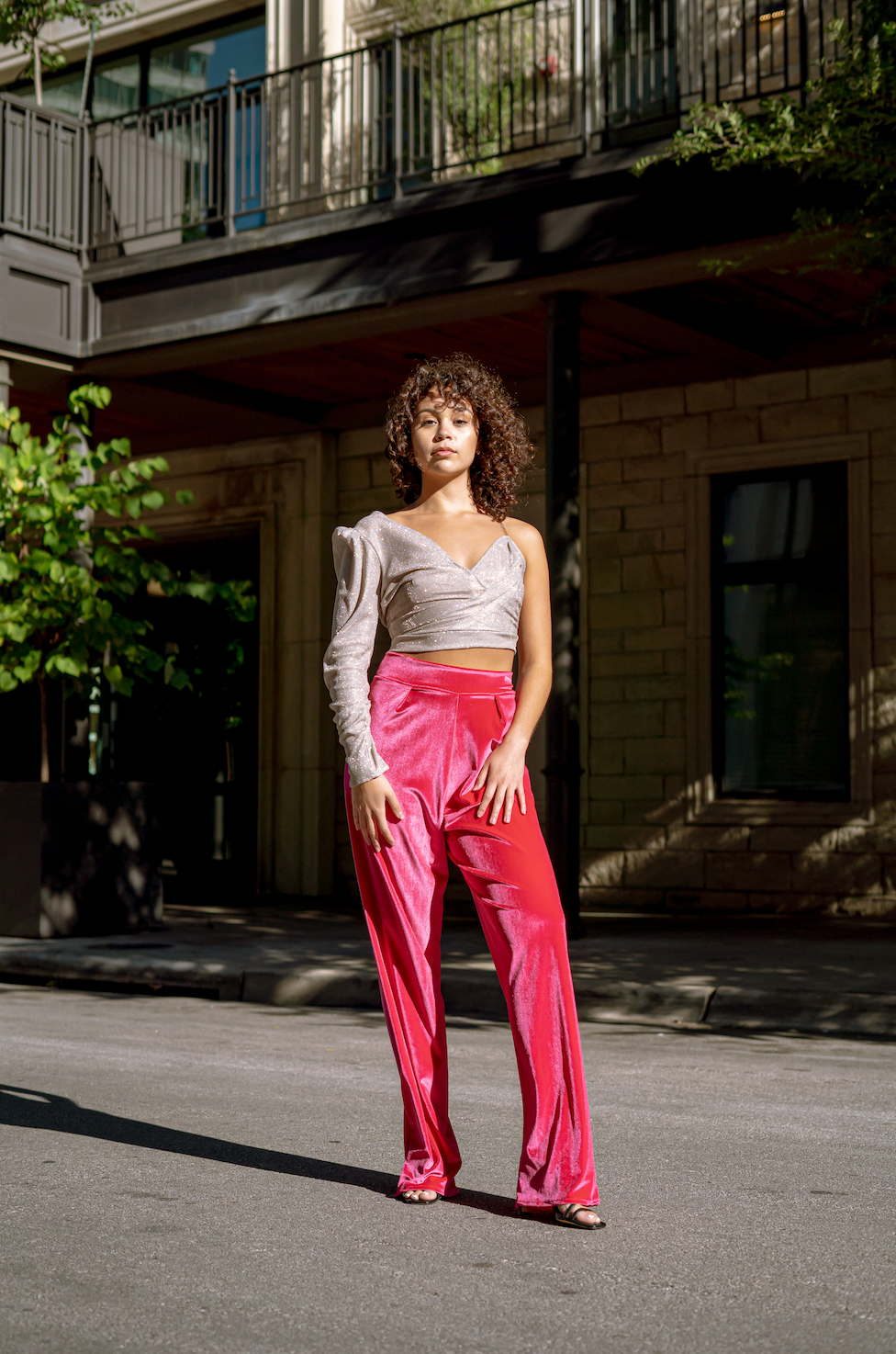 Pink velvet pants sales outfit
