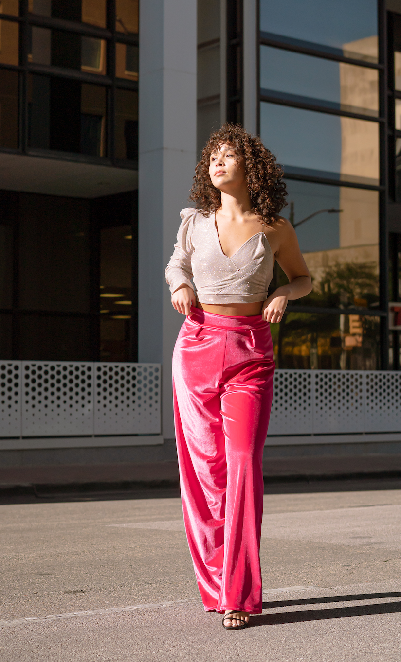 Pink Velvet Wide Leg Pants