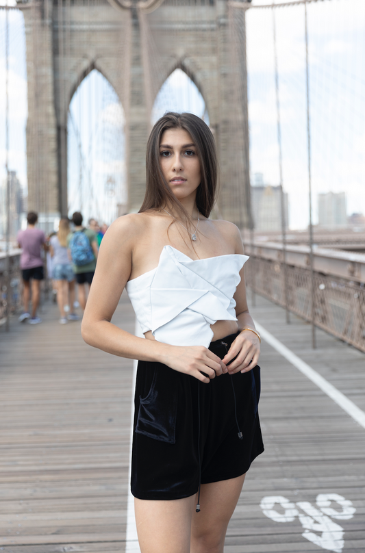Origami White Leather Crop Top