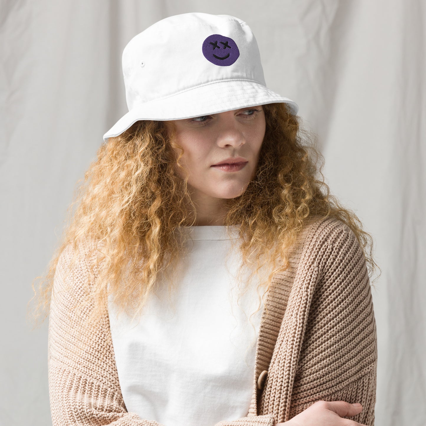 Happy Mood Purple Smiley Organic bucket hat