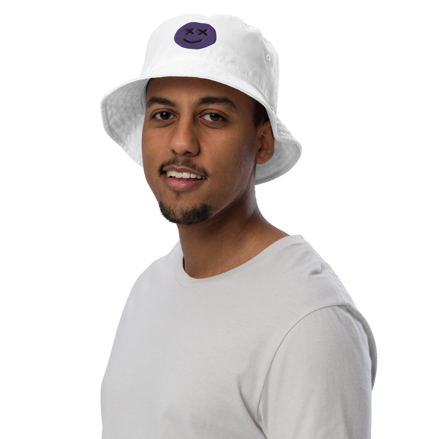 Happy Mood Purple Smiley Organic bucket hat