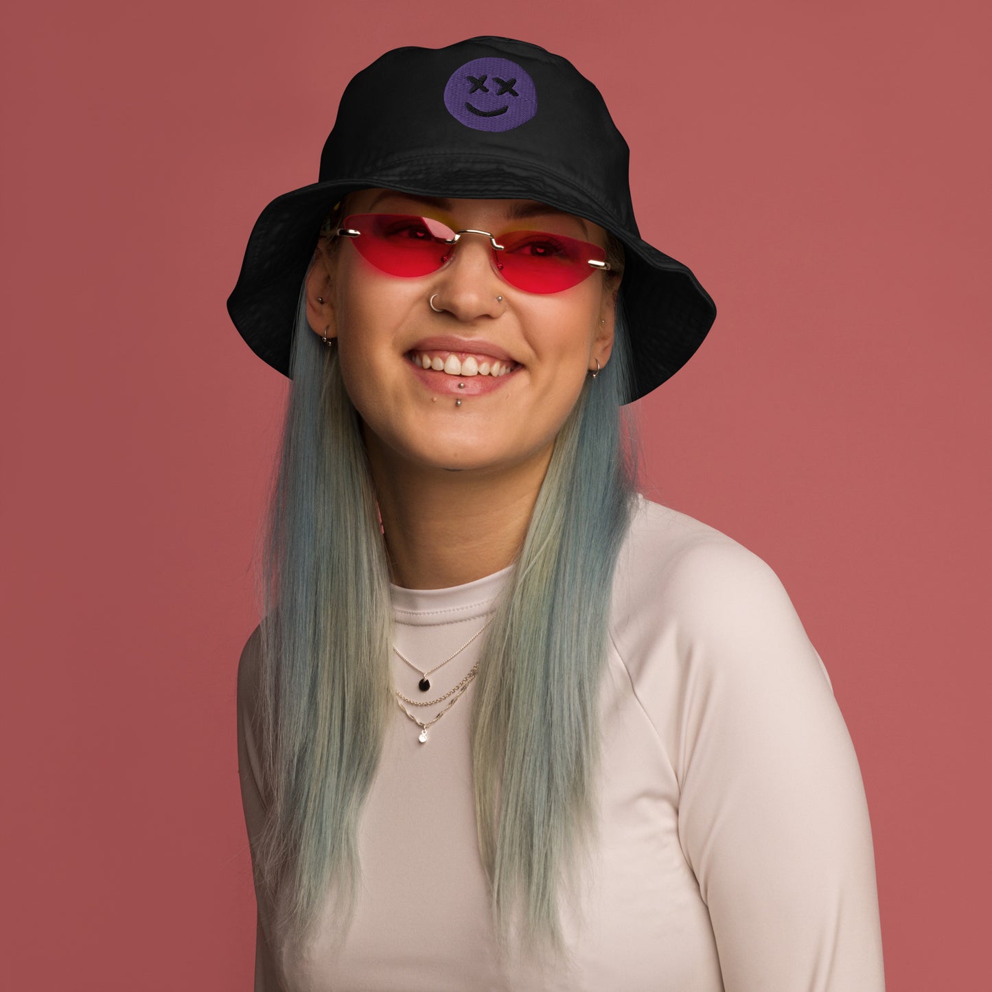 Happy Mood Purple Smiley Organic bucket hat