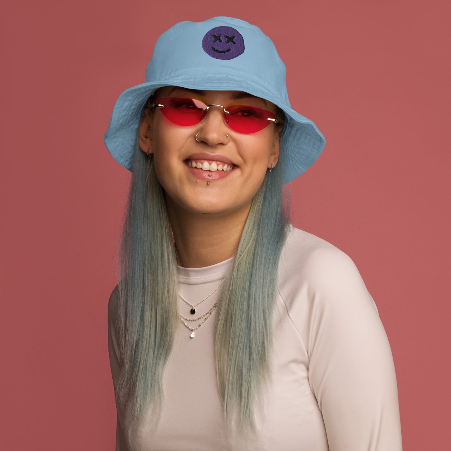 Happy Mood Purple Smiley Organic bucket hat