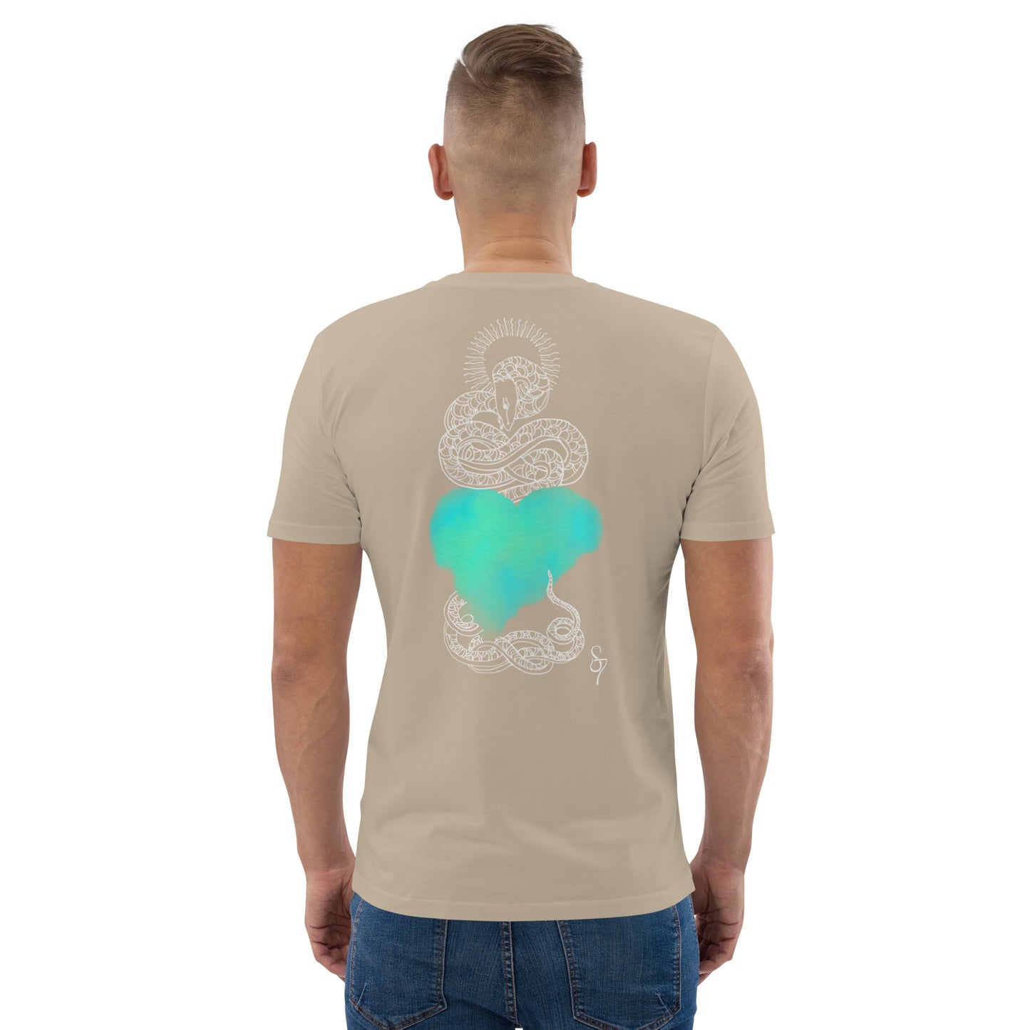 Eternal Love Rebirth of the Creative Life Force Blue Heart Snake Unisex Organic Cotton Mystical T-Shirt