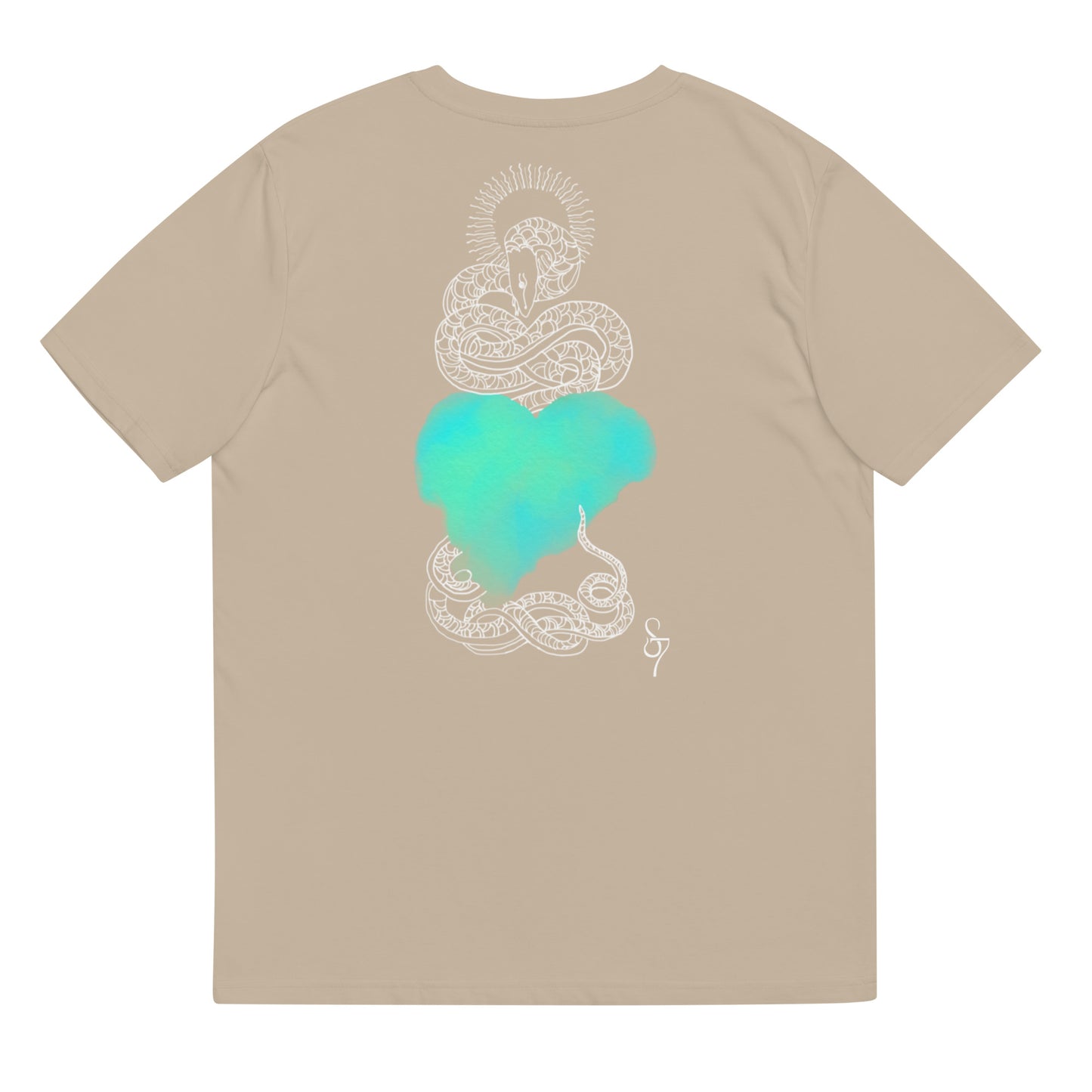 Eternal Love Rebirth of the Creative Life Force Blue Heart Snake Unisex Organic Cotton Mystical T-Shirt
