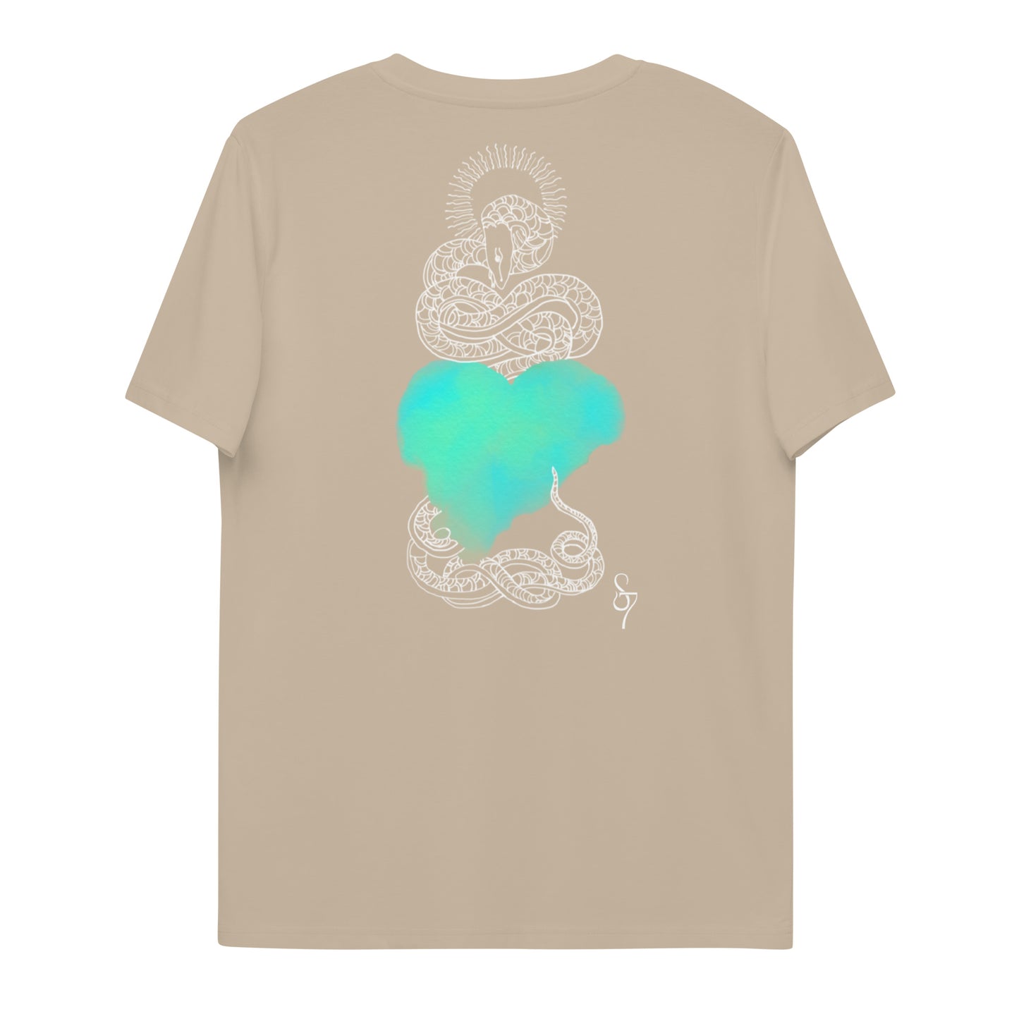 Eternal Love Rebirth of the Creative Life Force Blue Heart Snake Unisex Organic Cotton Mystical T-Shirt
