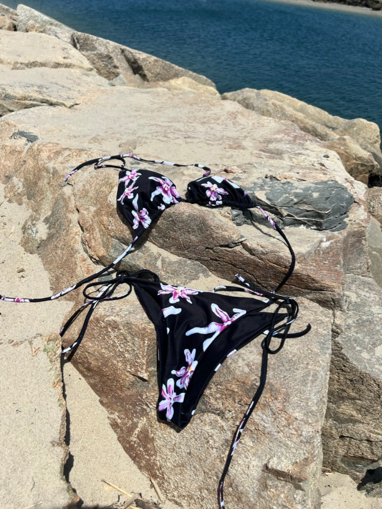 Midnight Bloom Recycled Black String Bikini