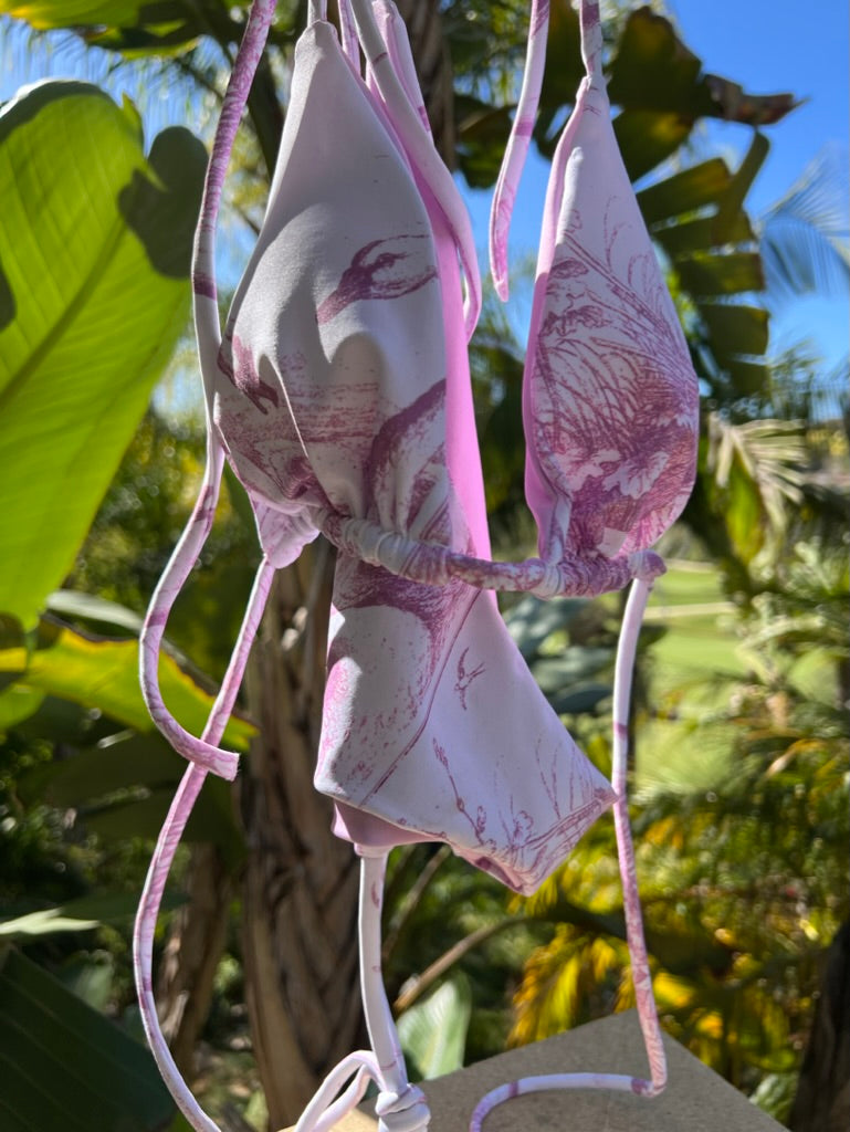 Lavender Swans Print Recycled String Bikini
