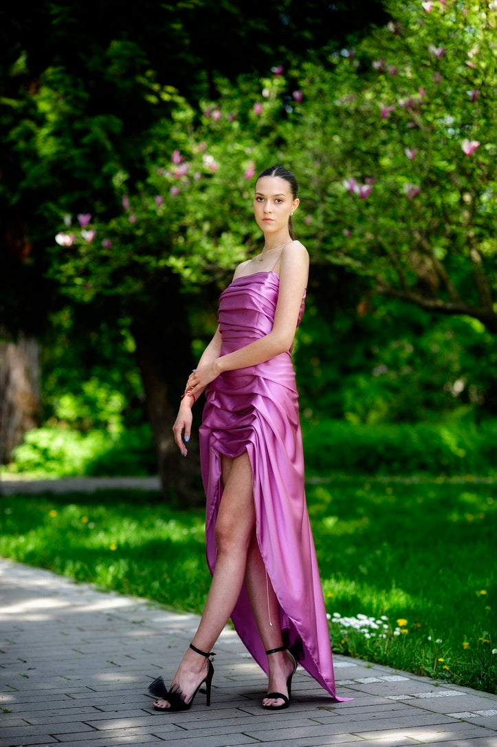 silk scrunch dress Black Silk Ruched Dress