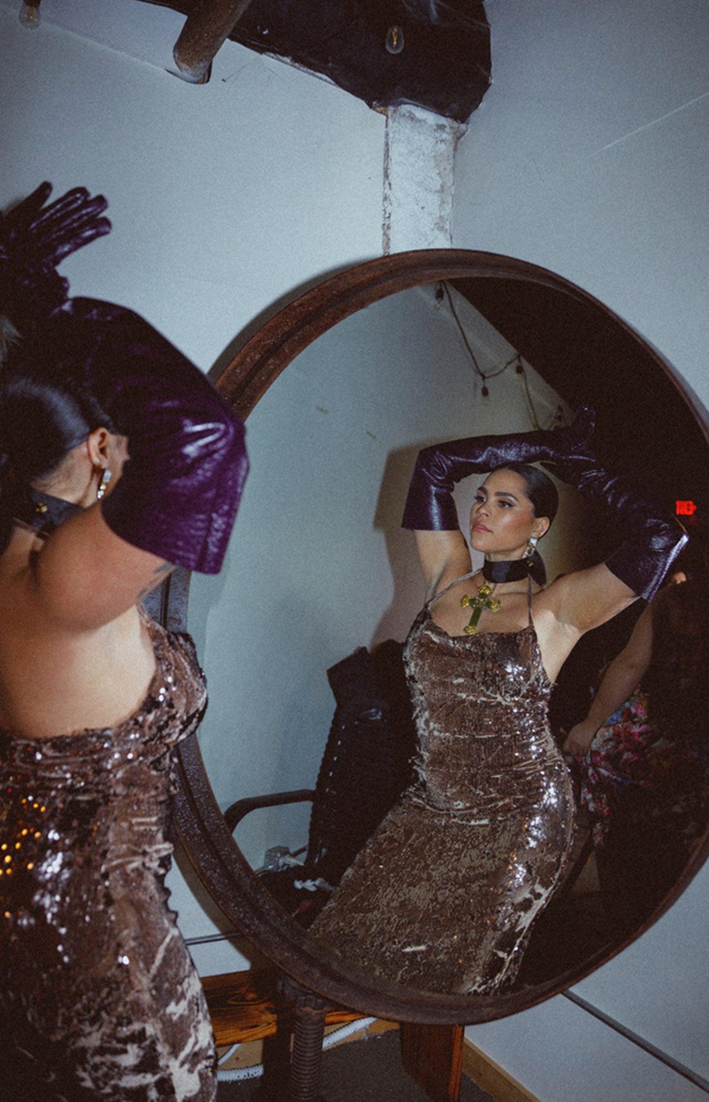 Gold Sequin Velvet Stretch Slip Dress Evening Gown