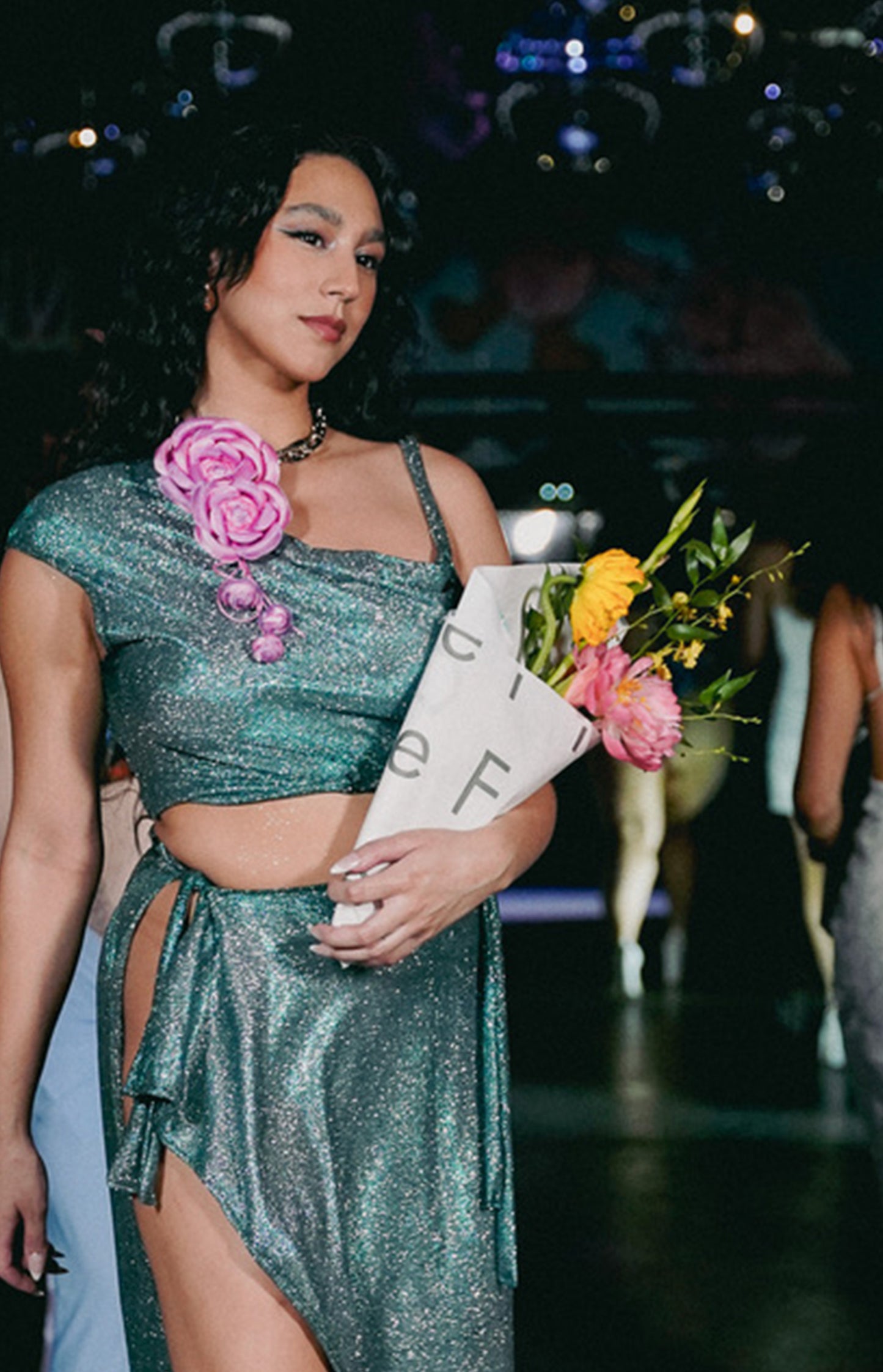 Blue Shimmer Asymmetrical Crop Top