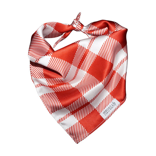 Red and White Plaid Silk Dog Bandana
