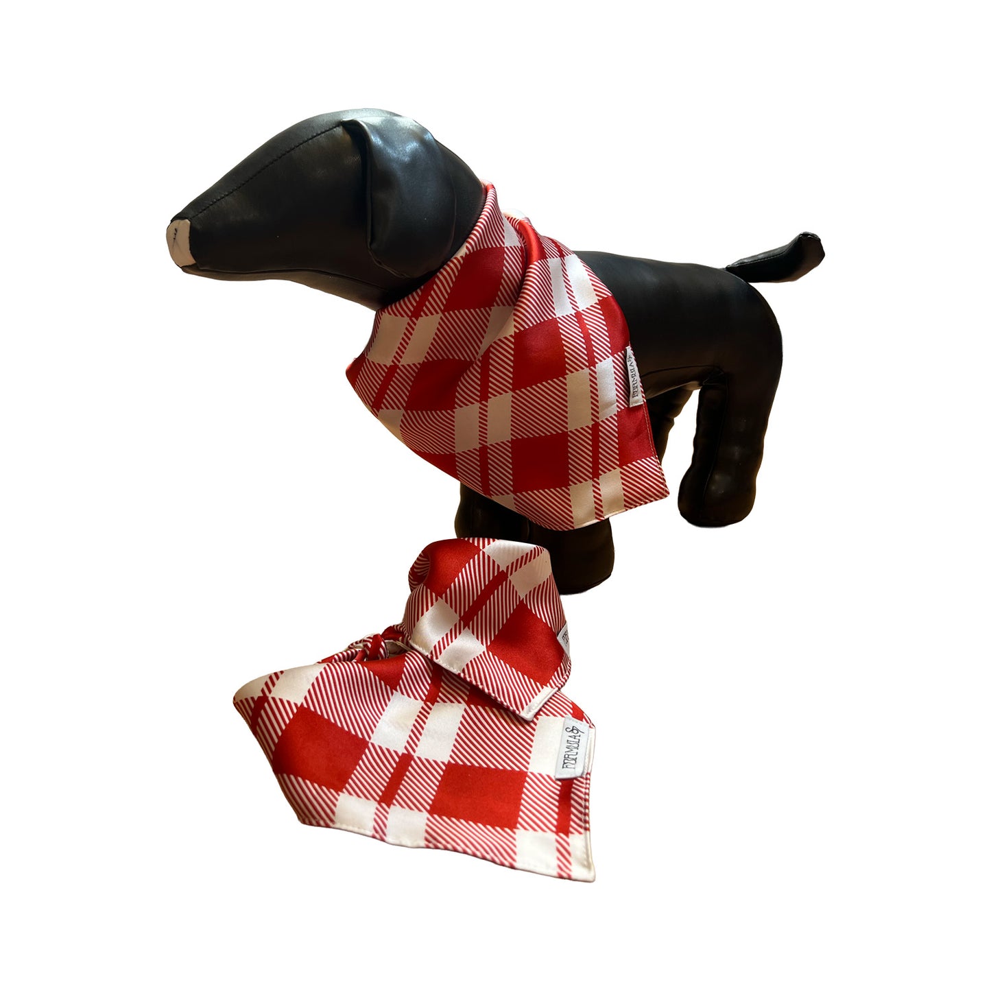 Red and White Plaid Silk Dog Bandana