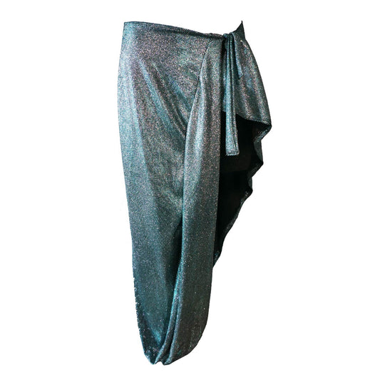 Blue Shimmer Asymmetrical High Slit Sarong Skirt