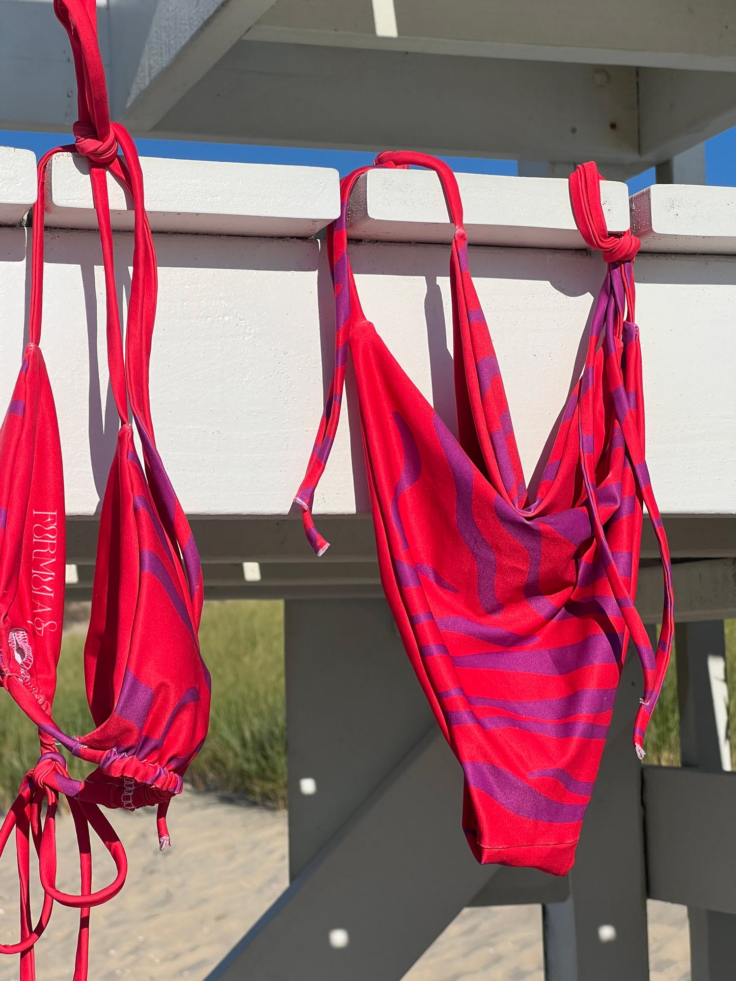 Crimson Wild Sunset Stripes Recycled String Bikini