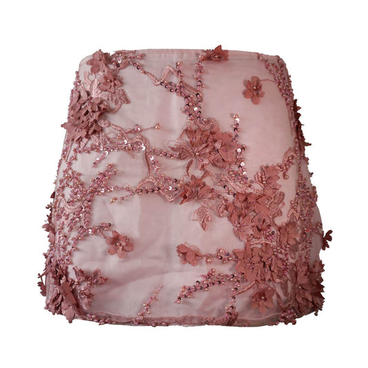 Pink Embroidered Mini Skort