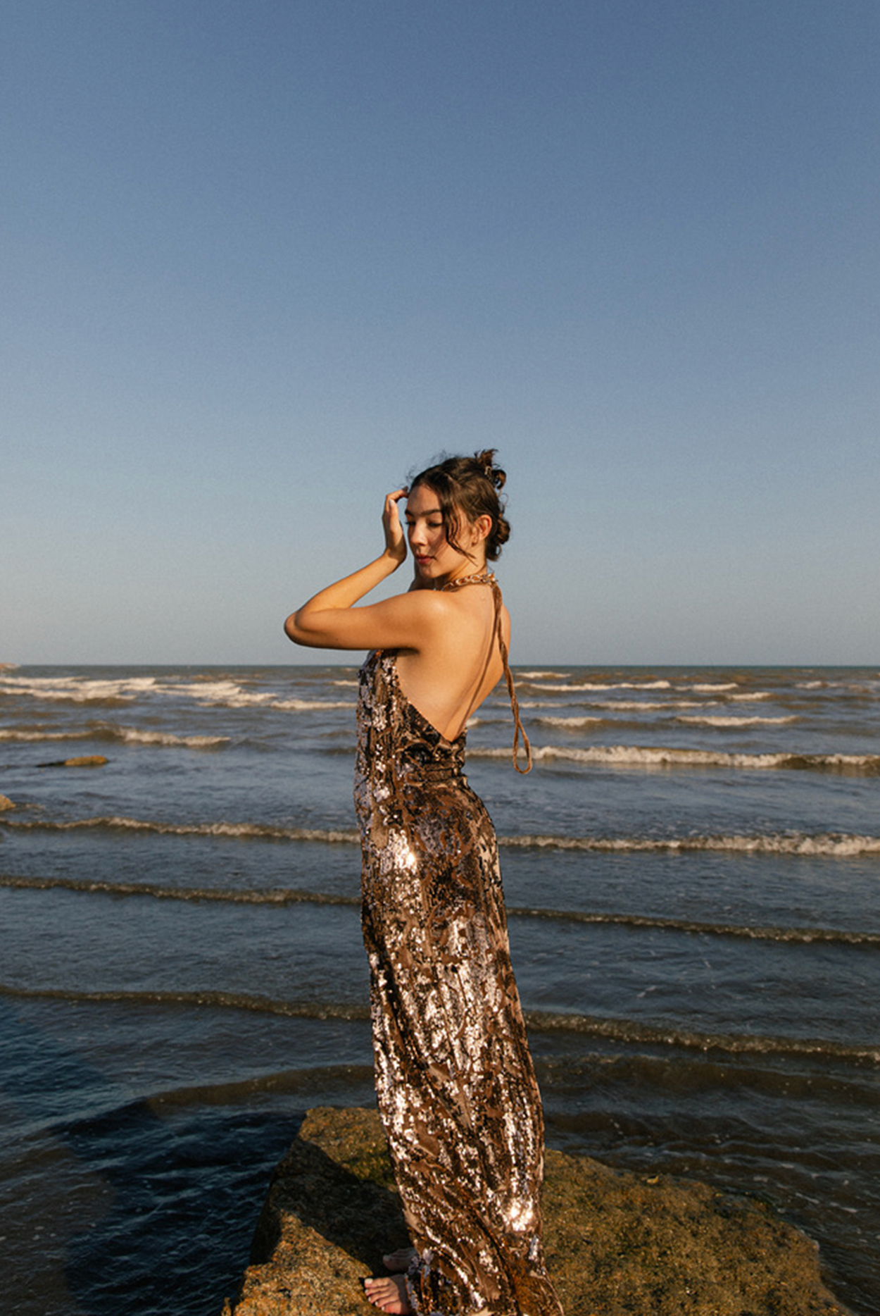 Gold Sequin Velvet Stretch Slip Dress Evening Gown