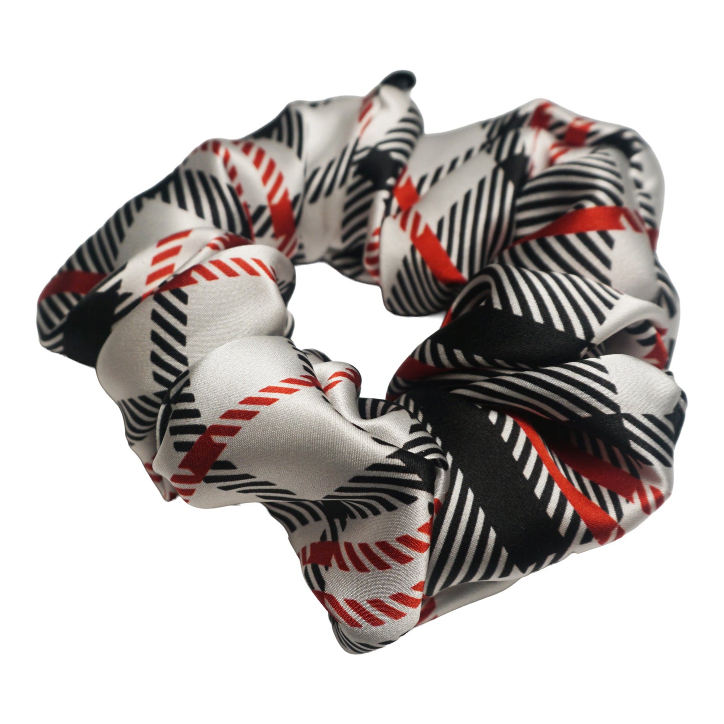 Red, Black, and White Plaid Silk Scrunchies