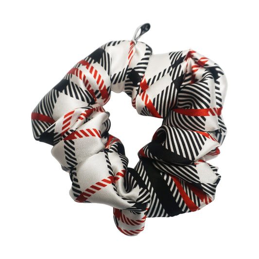 Red, Black, and White Plaid Silk Scrunchies