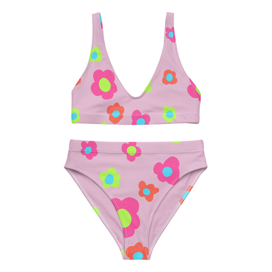 Floral Doodles Pink Print Recycled High-Waisted Bikini