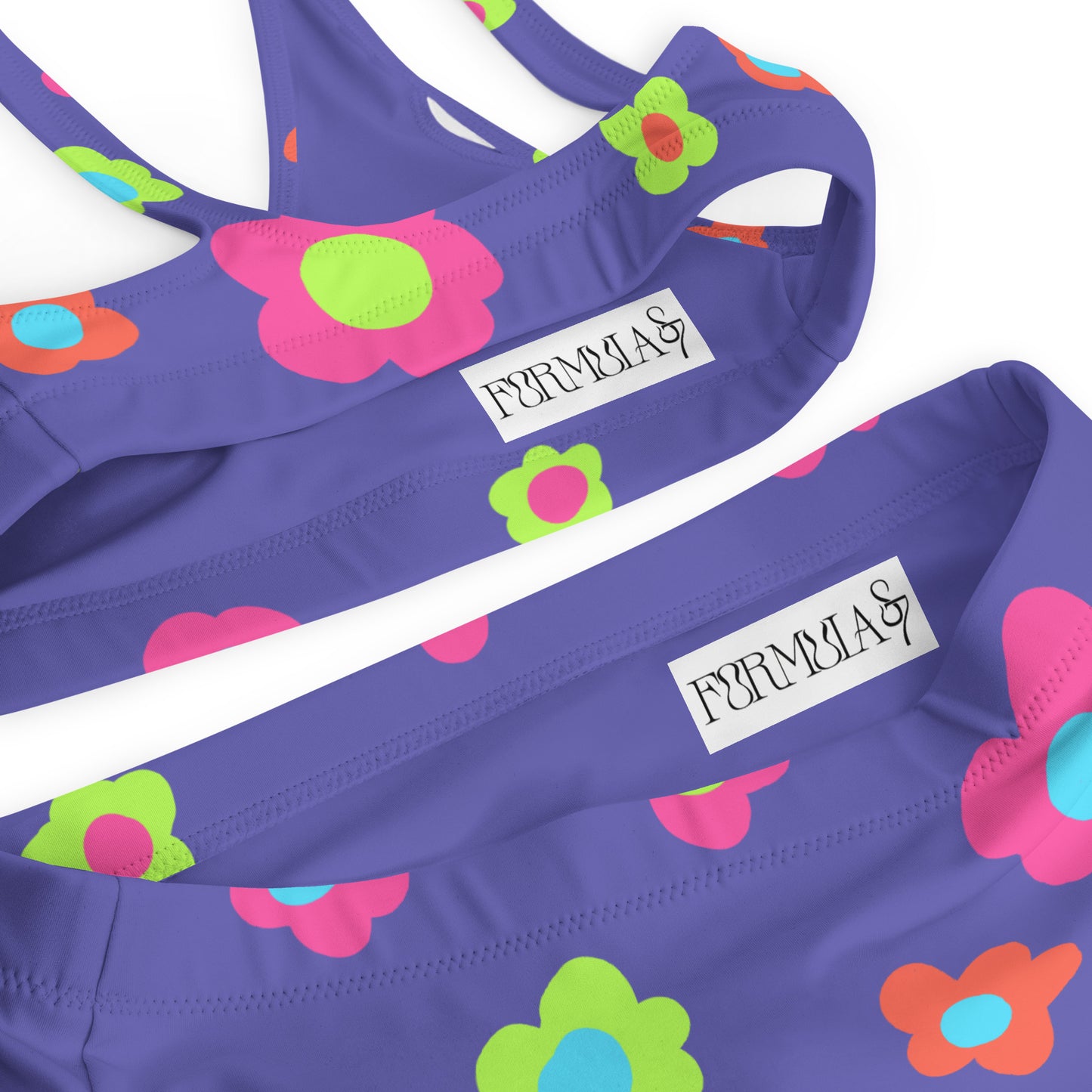 Floral Doodles Purple Print Recycled High-Waisted Bikini