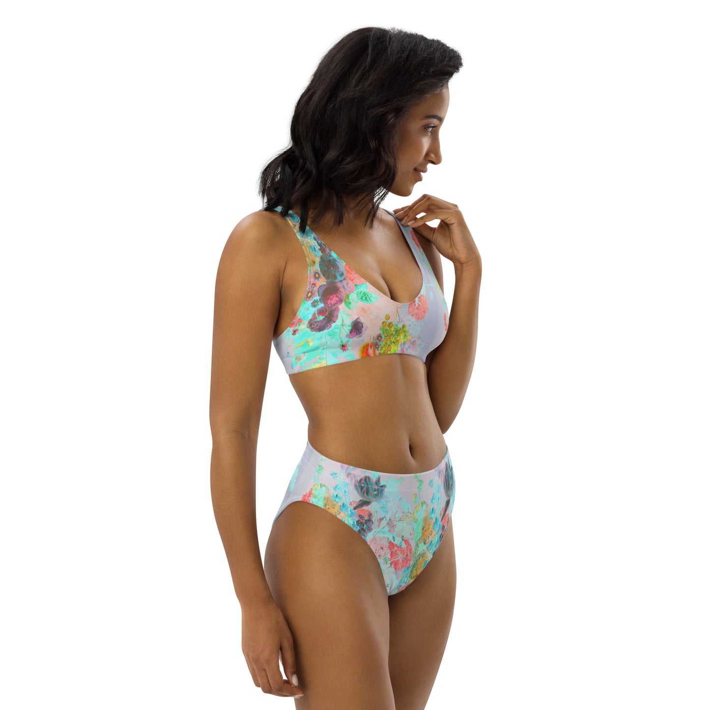 Peaches & Grapes Floral Print  Recycled High-Waisted Bikini